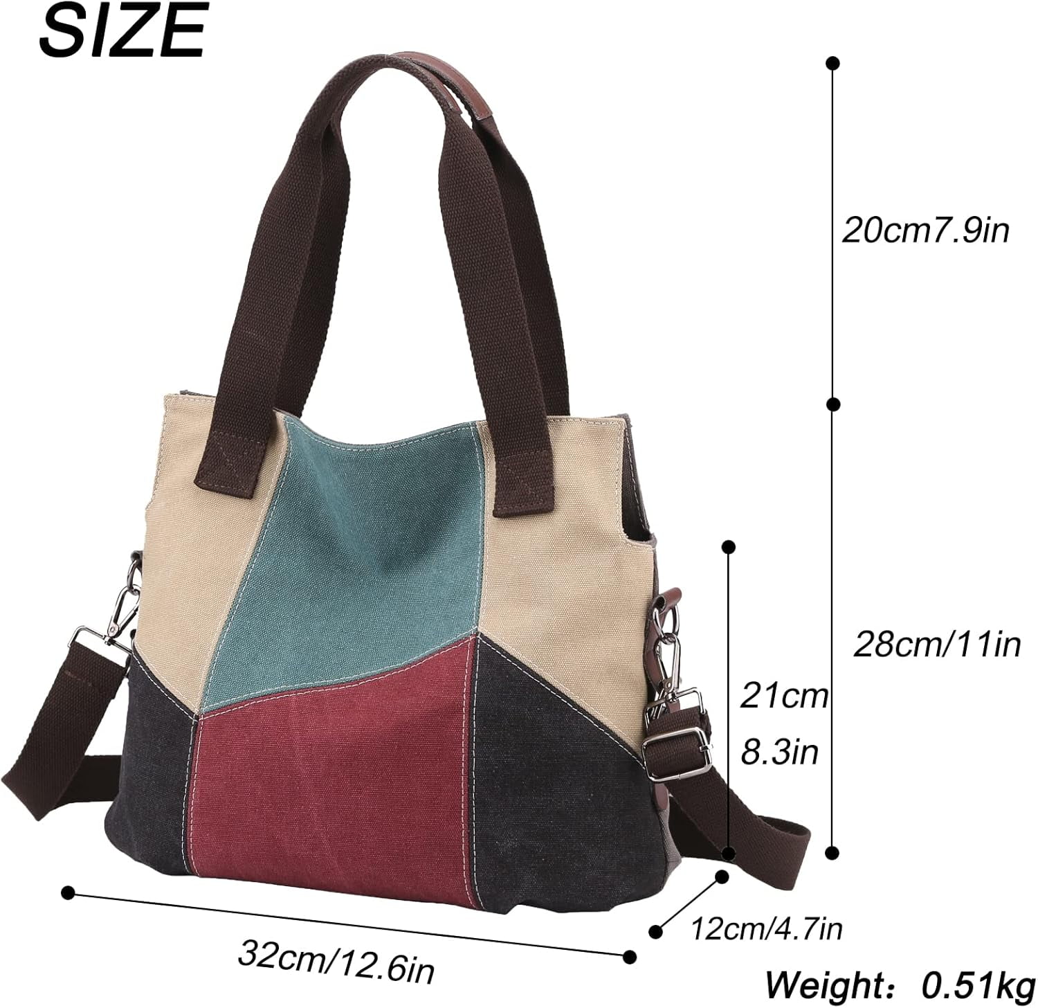 Women's Canvas Tote Purse for Work,Medium Casual Multi Pocket Crossbody Tote Bag with Shoulder Strap