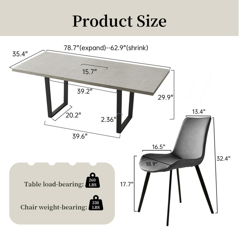 Modern Dining Table Set Wooden Table with 6 Faux Leather Dining Chairs Dining Table Set for Kitchen and Dining Room Zerifevni Colour Chair Grey