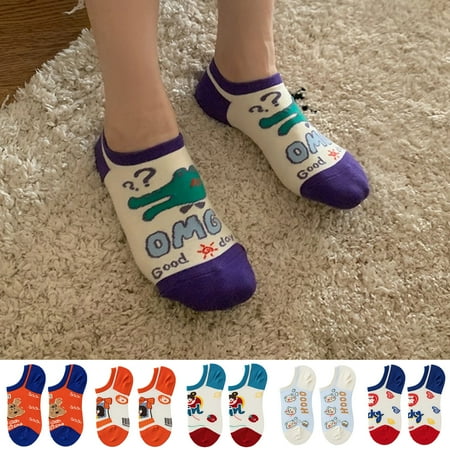 

1 Pair Women Socks Breathable Fade-Resistant Super Soft Sweat Absorption Easy-wearing Wear Resistant Cartoon Pa