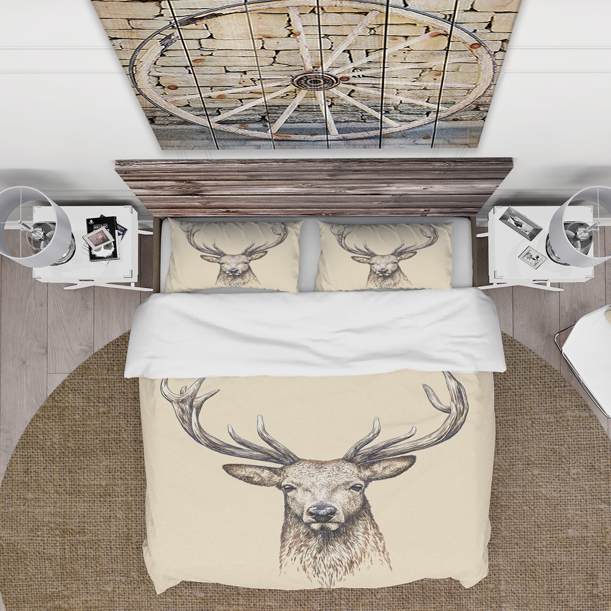 Designart 'Engrave deer illustration' Sketch Animals Duvet Cover Set