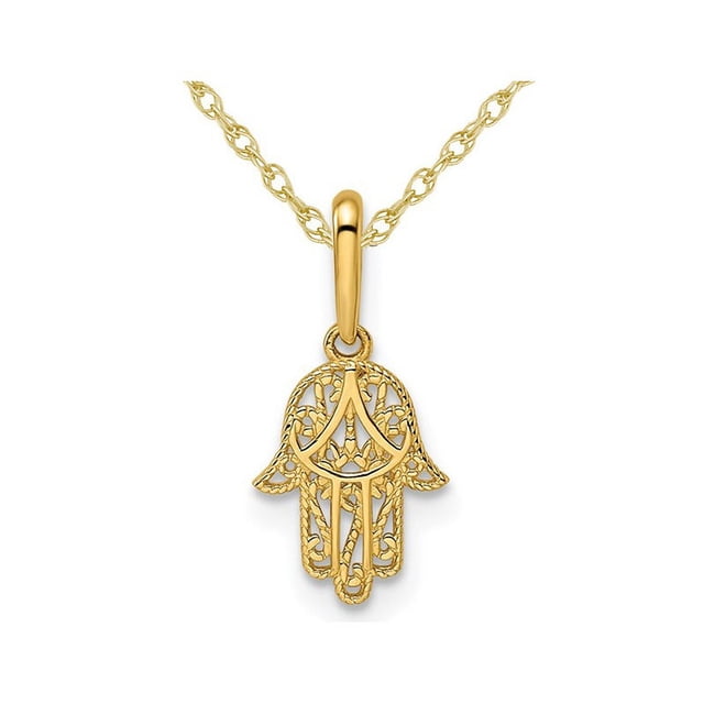 Collier Pendentif Hamsa en Or Jaune 14K avec Chaîne