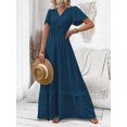 thumbnail image 6 of V-Neck Ruffle Sleeve Maxi Dress In Dark Wash Denim-Look Fabric, 6 of 18