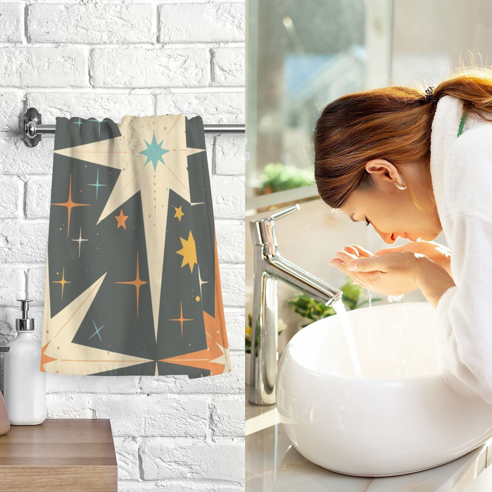 Vintage Stars Hand Towels Cotton Bath Towels Large Face Towels Absorbent for Bathroom 2 Packs