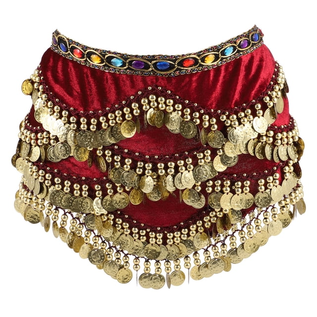 BRIGHTFUFU 1 pieza de falda creativa para mujer, para danza del vientre, bufanda a la cadera con monedas de diamantes para mujeres, niñas