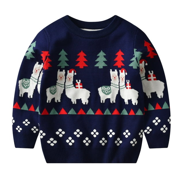 Aocisk Chandail Tricoté pour Garçons, Haut Doux à Col Rond, Manches Longues, Chandail Confortable et Chaud, Tenue de Fête des Fêtes, Tenue Décontractée pour Tous les Jours, Festif, Saisonnier, pour Enfants, Bleu, 3-4 Ans