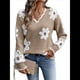 thumbnail image 3 of Suéteres de Cuello en V de Gran Tamaño para Mujer, Suéteres Casuales Sueltos de Larga de Punto Grueso, Suéteres, Tops Caqui XL, 3 of 9