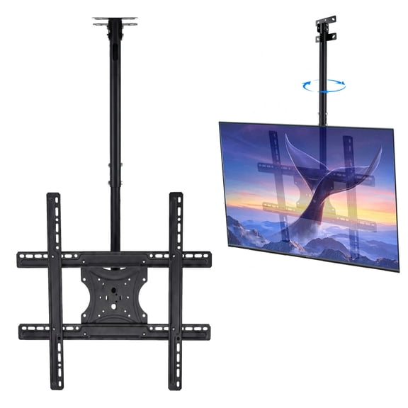Merzark 2-in-1 TV Wall and Ceiling Mount for 32-73 inch TVs, Adjustable Bracket Fits Pitched Vaulted Roof, Max VESA 600x400mm, 360 Degree Swivel, 66 lbs Capacity, Black