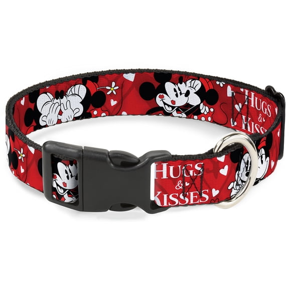 Disney Pet Collar, Dog Collar Plastic Buckle, Mickey Minnie Hugs Kisses Poses Reds White, 13 to 17 Inches 1.5 Inch Wide
