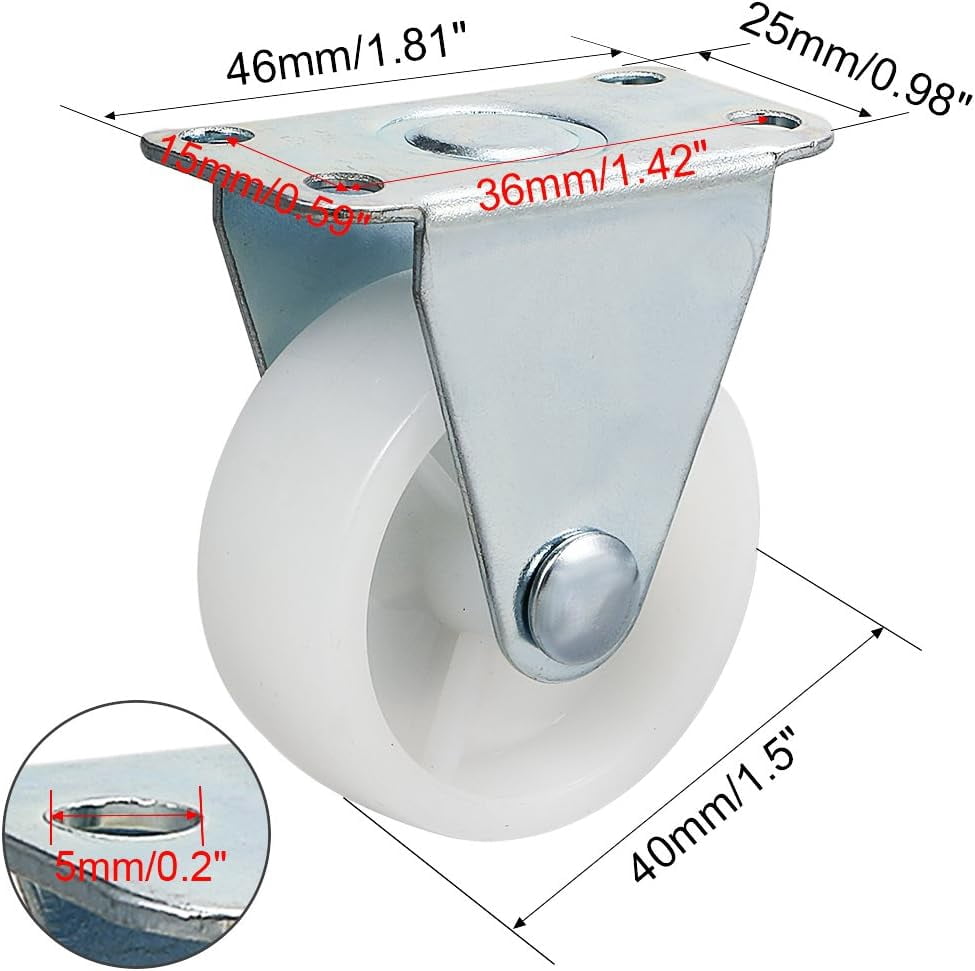 FRKSMD-Caster Wheels 1.5" Polypropylene with Top Plate 44LBS Capacity for Furniture Carts Workbench, White, Pack of 8