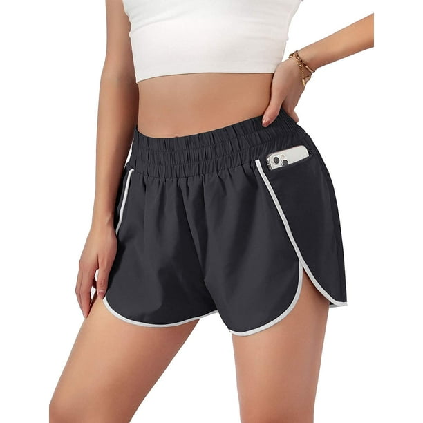Womens Quick-Dry Running Shorts Sport Layer Elastic Waist Active Workout  Shorts with Pockets 