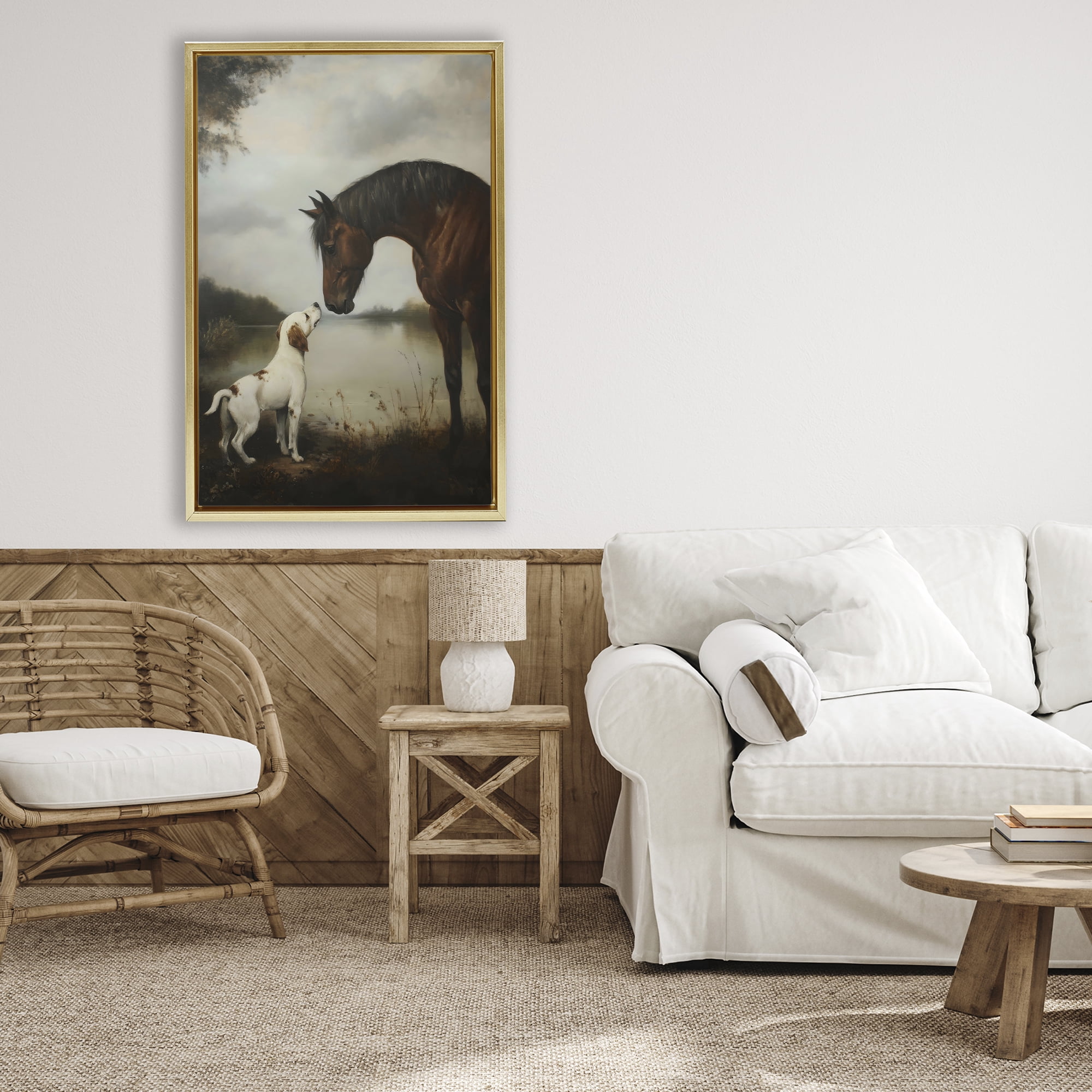 Stupell Industries Hound & Horse Companions Gold Framed Floater Canvas Wall Art, design by Petal Prints Design