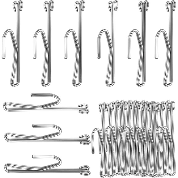 50 Metal Slip-on Drapery Hooks - Stainless Steel Curtain Pleat Hooks for Window, Door & Bathroom Curtains