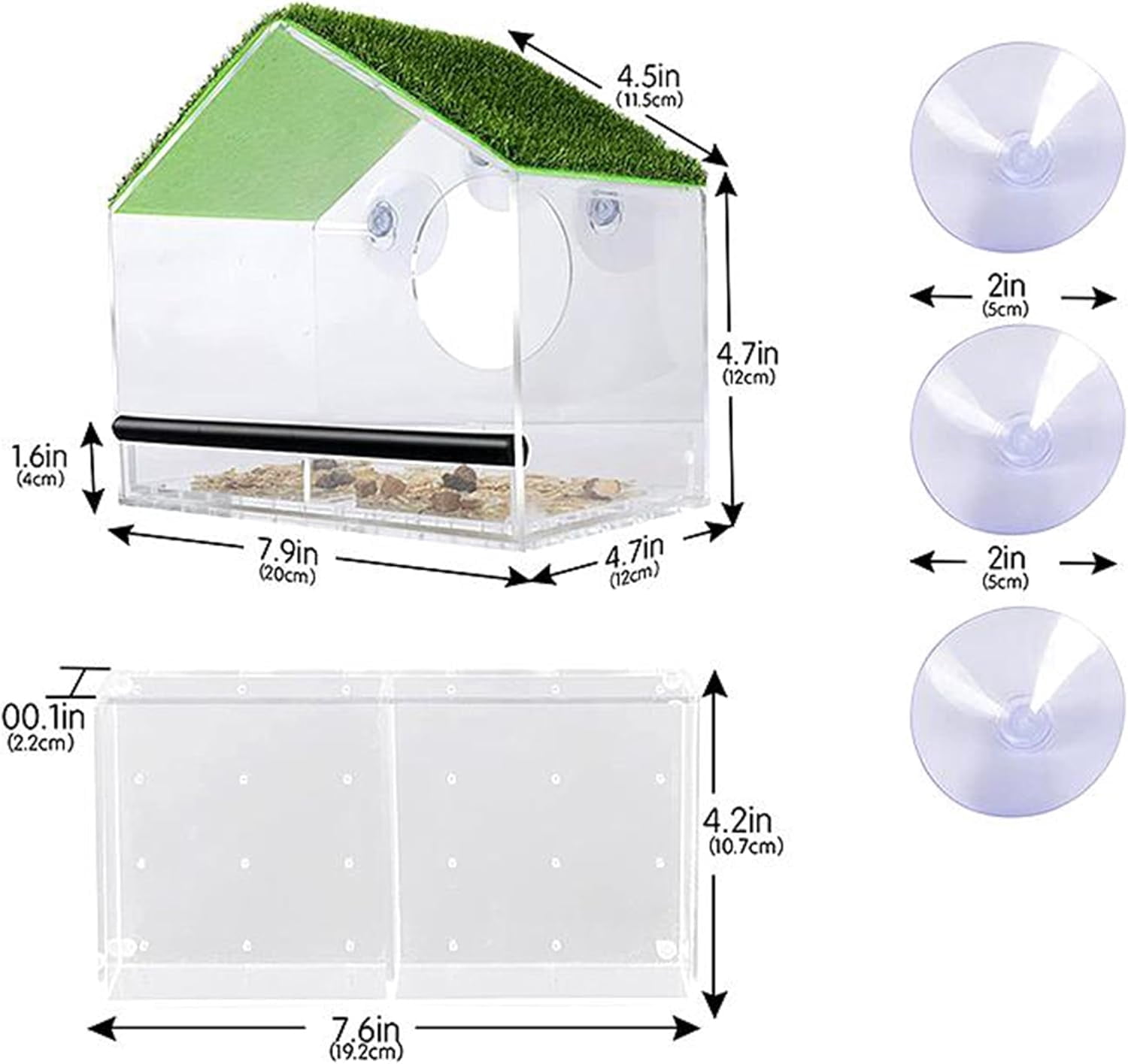 KNUTI Window House Bird Feeder with Strong Suction Cups and Detachable Seed Tray Large Bird Watching Transparent Bird Feeder for Outside