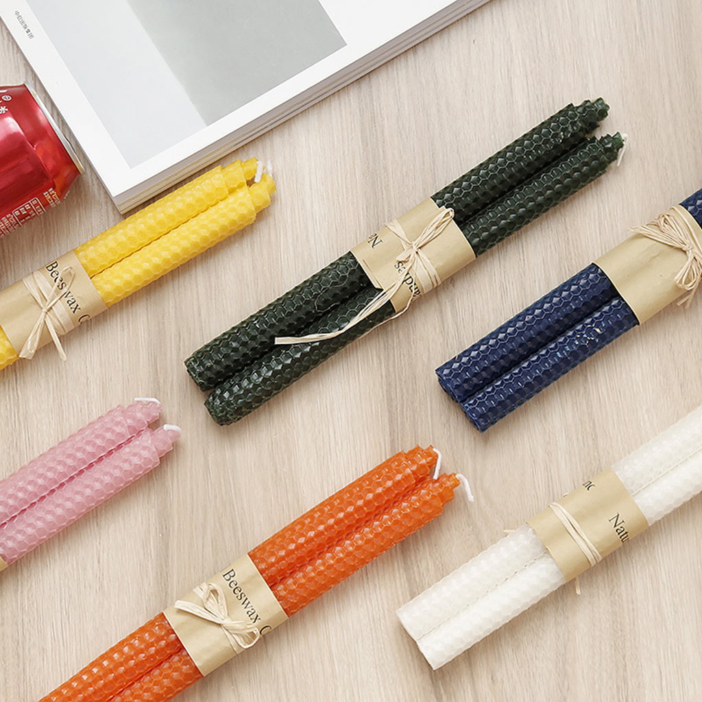 2pcs Nordic Long Rod Beeswax Candle Honeycomb Handmade Candles for Table Dinner