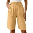 thumbnail image 2 of Simua Women's Knee Length Shorts Wide Leg Elastic Drawstring Pockets Solid Color Bermuda Shorts for Women Culottes, 2 of 10
