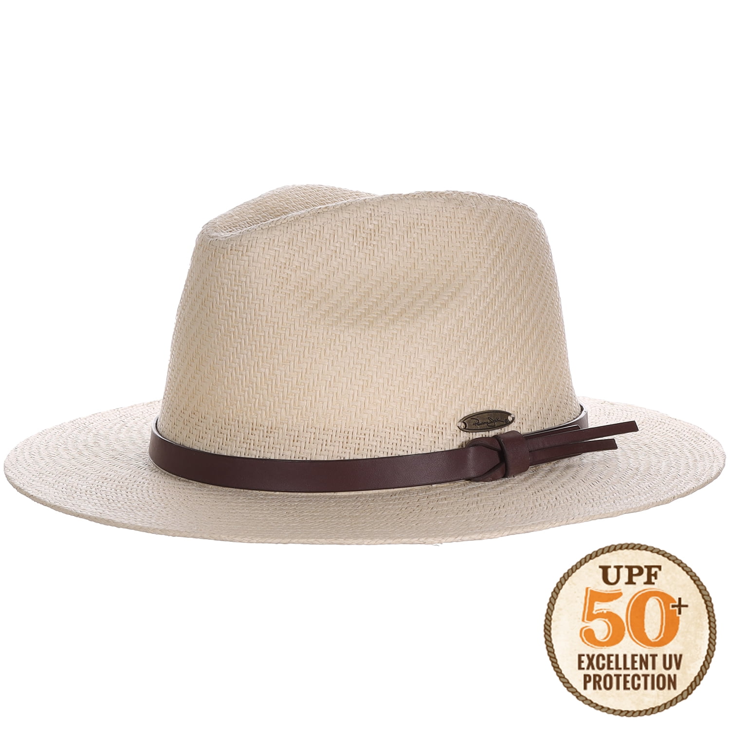 Panama Jack Straw Safari Hat - Vegan Leather Band Matte Toyo, UPF 50+ Sun Protection