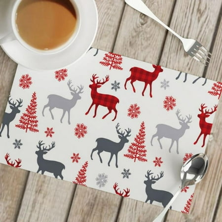 

4pcs Christmas Placemat Cotton Linen Table Mat Merry Christmas Tree Santa Hat Snowflake Elk Printed Table Mat Waterproof Dish Mat