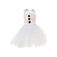 thumbnail image 4 of Gupgi Ensemble de 4 Pcs Robe Snowman pour Petite Fille, 2-12 Ans Robe en Tulle Blanche de Noël + Bas + Foulard + Mini Couvre-Chef, 4 of 9