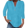 thumbnail image 2 of 3/4 Length Sleeve Womens Tops Cotton Linen Lightweight V Neck Loose Blouse Dressy Casual Office Work T Shirts, 2 of 5