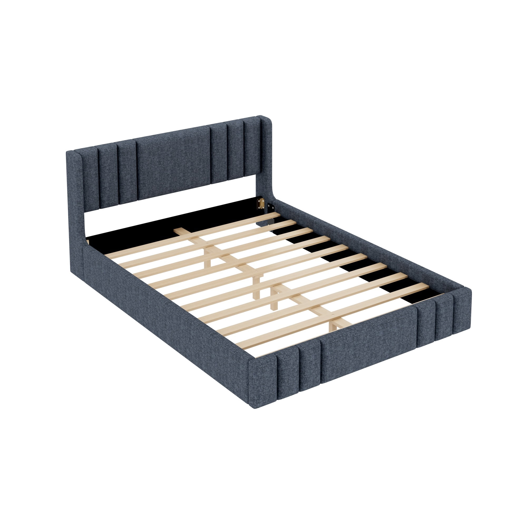 Euroco Queen Size Upholstery Platform Bed with Headboard, No Box Spring Needed, Gray