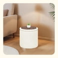 thumbnail image 3 of Ottomane de Rangement avec Plateau Ronde en Forme Torsadée en Bouclé Repose-Pieds Amovible Table Basse pour Salon, Chambre, Dortoir, Blanc 33x33x35 cm, 3 of 11