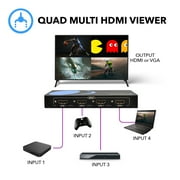 OREI HDMI Multi-Viewer 4x1 Seamless HDMI Switcher, 4 Ports IR Remote Support 1080P for PS4/PC/Stb/DVD/Security Camera