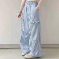 thumbnail image 6 of TIREOW Girls Wide Leg Pants Solid Color Elastic High Waist Drawstring Baggy Casual Pants Stylish Streetwear Lightweight Track Pants Joggers, 6 of 6