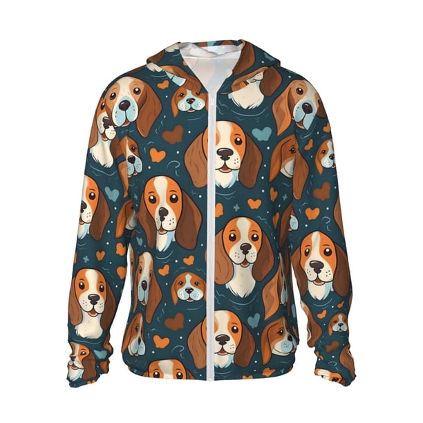 Fotbe Cute Puppy Chaqueta con Protección Solar UPF 50+ para Hombre y Mujer, Camisa con Capucha y Bolsillos-3X-Large