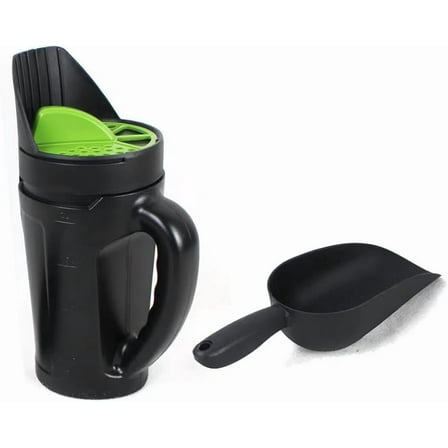 Hand Spreader Shaker with Scoop Gardening Tool, 80 Oz Capacity with Adjustable Openings for Seed Fertilizer Ice Melt and Salt, Perfect for Lawn, Garden, and Winter De-Icing