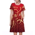 thumbnail image 1 of Fotbe Happy New Year Vestido Largo de Moda para Mujer, Vestido Tipo Camiseta con Manga Corta y Estilo Casual a Rayas y Bloques de Color, 1 of 6