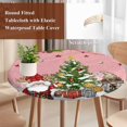 thumbnail image 4 of Pink Christmas Round Tablecloth, Fitted Table Cover with Elastic for 45"-54" Round Tables, Gnomes Xmas Tree Snowflake Winter Gifts Table Cloth Outdoor Indoor Dinning Party Waterproof Tablecloths, 4 of 7