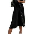 thumbnail image 4 of DYMADE Women Plus Size V-neck Buttons Lace Up Solid Color Office Lady Dress, 4 of 4