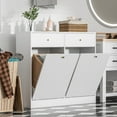thumbnail image 6 of Trash Storage Cabinet with 2 Drawers, Double Tilt Out Trash Can Cabinet, Hidden Garbage Bin, Free Standing Laundry Sorter Organizer for Kitchen Dining Living Room, Bathroom, White, 6 of 8