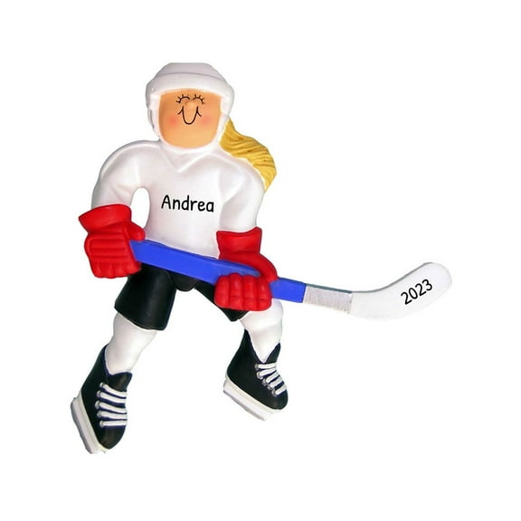 Personalized Hockey Ornament 2024 - Ice Skate Ornament, Hockey Skate Ornaments, Athlete Ornament, Hockey Gifts, Hockey Christmas Ornament, Sports Ornaments - Blonde Girl - Free Customization