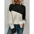 thumbnail image 5 of Women'S Casual Color Block Sweater Crewneck Long Sleeve Ribbed Knit Pullover Top Black S, 5 of 8