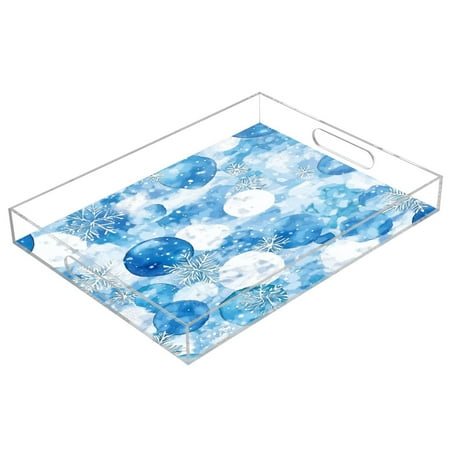 

Clear Acrylic Tray Water Cup Tray Teacup Jewelry Storage Tray for Serving and Home Decor Blue and White Snowflakes