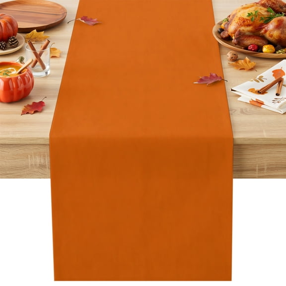 Burnt Orange Cotton Linen Table Runner for Dining Kitchen, Country Modern Farmhouse Solid Fall Orange Wedding Outdoor Party Tablerunners, Dresser Scarf Coffee Tablecloth Runners 13x72 Inches