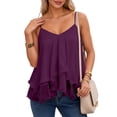 thumbnail image 4 of Wang6 Womens Spaghetti Strap Camisole Trendy Sleeveless Loose Tank Tops Summer Ruffle Hem Double Layer Going out Cami Tops Tees Shirts 0511liPurple XXL, 4 of 5