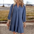 thumbnail image 2 of HAJWOH Denim Dress for Women Fashion Fall Casual Babydoll 2025 V Neck 3/4 Puff Sleeve Jean Dresses Royal Blue XXL, 2 of 6