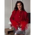 thumbnail image 3 of Cárdigan de punto de plumas para mujer, suéteres de manga larga con cuello redondo, holgados, de una sola botonadura, ropa de calle elegante informal para fiesta y Club, 3 of 5