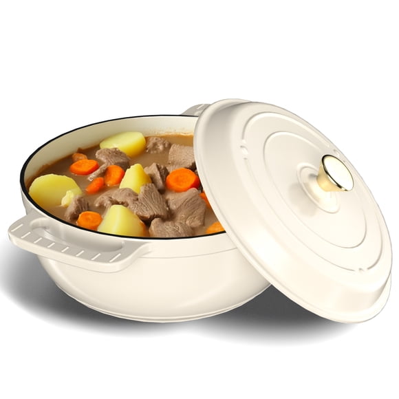 Ktaxon 7.5 Quart Enameled Cast Iron Dutch Oven with Upgraded Textured Handles, Heavy Duty Pre-Seasoned Cookware for Baking, Stewing, Braising & Roasting, Induction & Oven Safe up to 500°F, White
