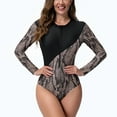 thumbnail image 4 of ITSAME Womens One Piece Swimsuit, Long Sleeve Fashion Prints Zipper Althletic Surfing Bikini Swimwear Coffee M, 4 of 7