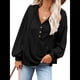 thumbnail image 2 of Sudadera con Capucha y Botones para Mujer, con Cuello en V, Larga y Cordón Ajustable. Camisetas Henley. Negro M, 2 of 8