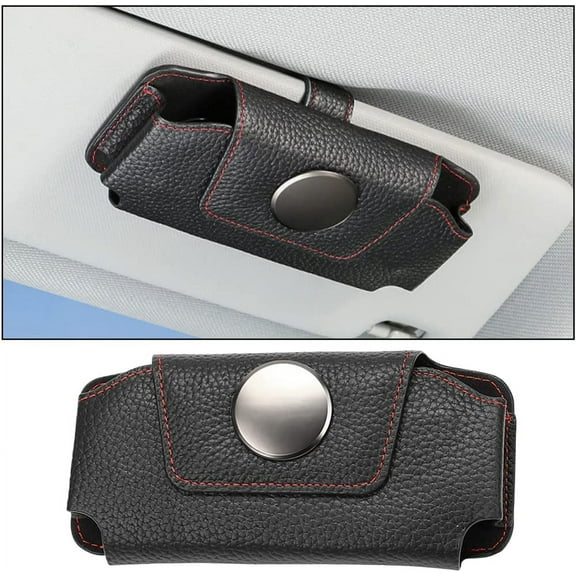 Sunglasses Holders for Car Sun Visor, Magnetic Glasses Hanger Mounter, Leather Eyeglasses Holder for Women Men, Vehicle Accessories Visor Ticket Card Clip Storage Organizer Case (Black)