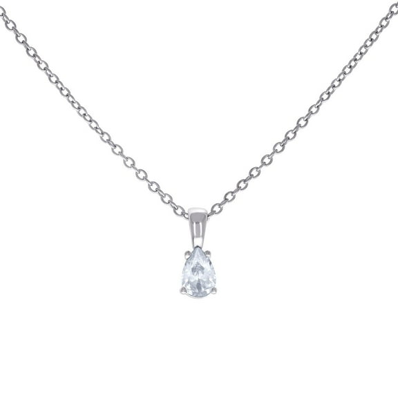 925 Sterling Silver Womens Pear Cubic Zirconia Tear Drop Charm Necklace 16   2 Inch 10.8x4.3mm Wide Pendant Necklace for