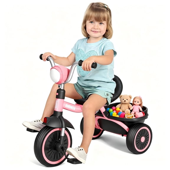 KORIMEFA Kids Tricycles Age 1 to 4 Years, Toddler Tricycle Kids Trikes Tricycle with Storage Basket, Gift Toddler Bikes, Gift Toys for Boy Girl