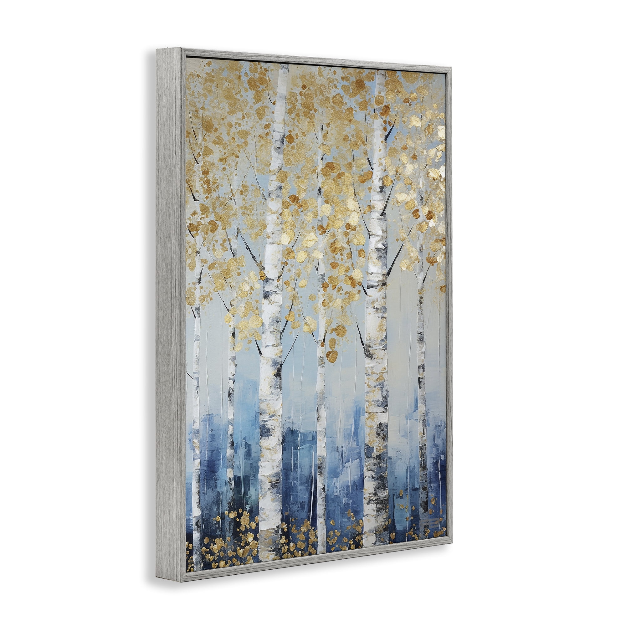 Stupell Industries Autumnal Birch Forest Landscape Painting Gray Framed Art Print Wall Art, 16 x 24