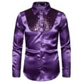 thumbnail image 4 of LIIPEE Men Shirts Carnival Party Solid Color Lapel Long Sleeve Buttons Shirt Male Slim Fit Fashion Tops Comfortable Breathable Soft Performance Shirts,Purple,L, 4 of 4