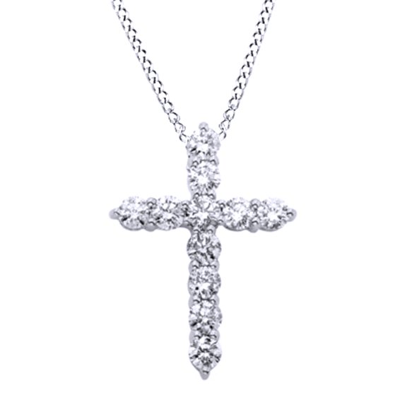 AFFY White Natural Diamond Cross Pendant Necklace In 14K Solid White Gold (1 Ct)