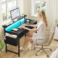 thumbnail image 4 of Romorgniz 37.8" H Computer Desk with LED Lights Small Desk with 2 Fabric Drawers & Side Pocket, Ergonomic Study Desk with Monitor Stand for Home Office, Gaming, Small Spaces, Black, 4 of 9